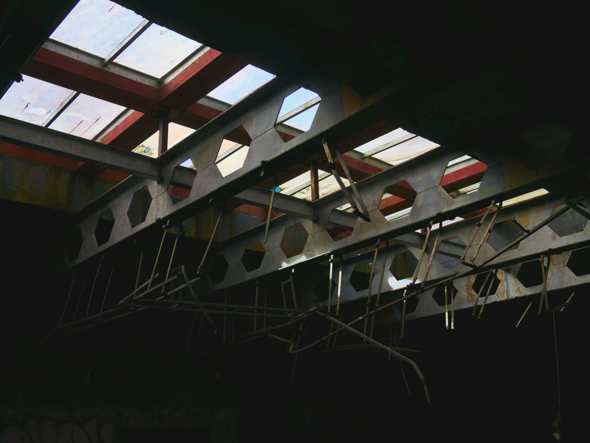 Tarp covering a skylight as a temporary fix